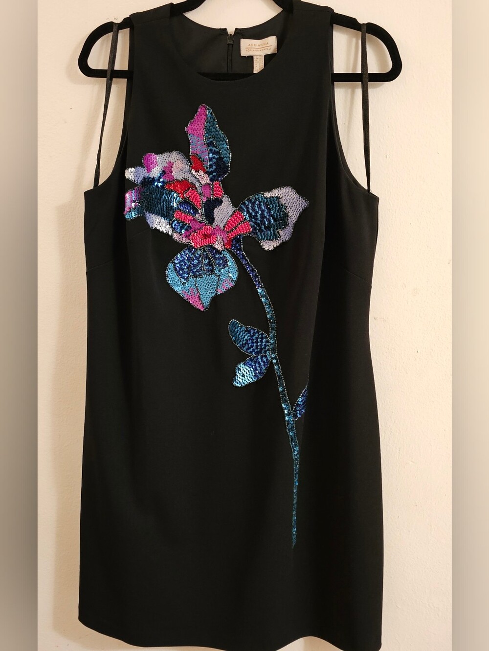 Adrianna Papell Black Mini Dress with Multicolor Sequin Floral - 14W